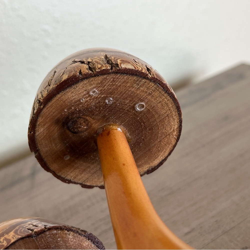 Mushroom Wood Hand Carved Figurine 1973 Signed Two-Toned MCM RARE Home Decor - Picture 8 of 11